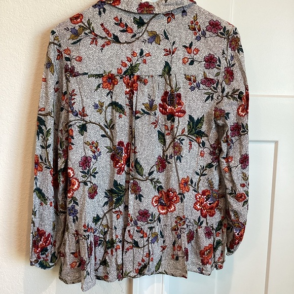 Anthropologie Maeve Janie Long-Sleeve Blouse Black Floral 12 PETITE Like-New - Picture 10 of 14